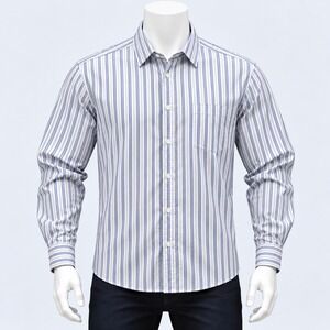 Cafe Coton Button Down Shirt Mens 42 16.5 Blue White Striped Long Sleeve Dress